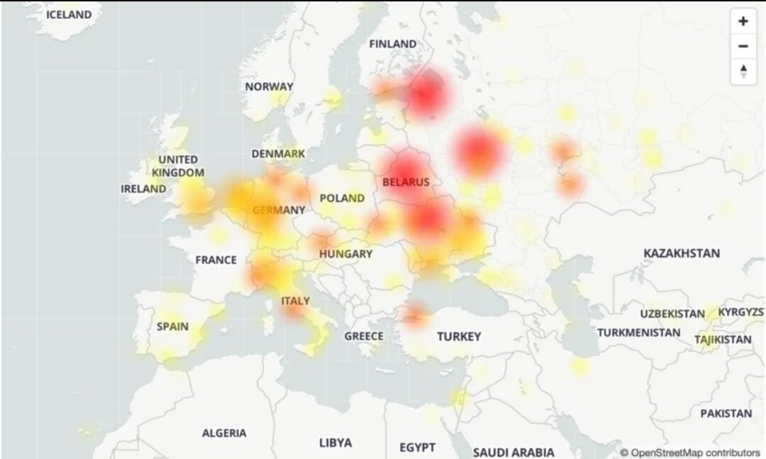 Карта сбоев в Telegram 