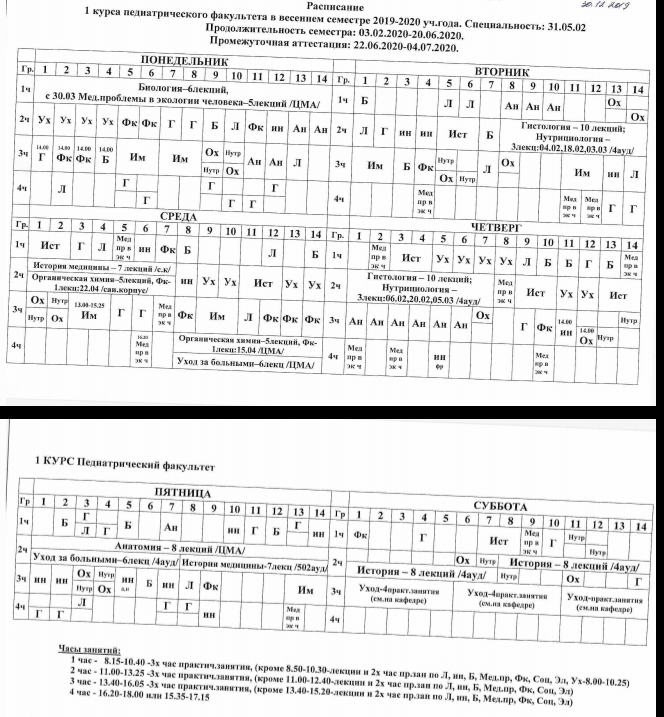 Расписание 2 курс