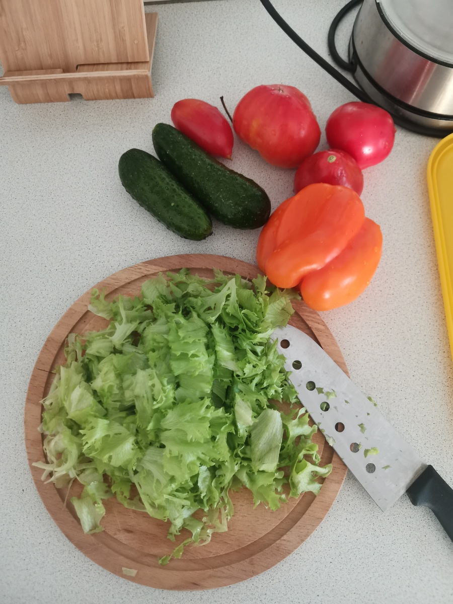 Крупно перезать или порвать листья салата🥬