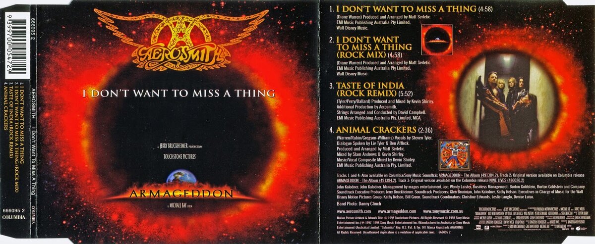 Обложка сингла группы Aerosmith к фильму "Армагеддон" (1998 г.)