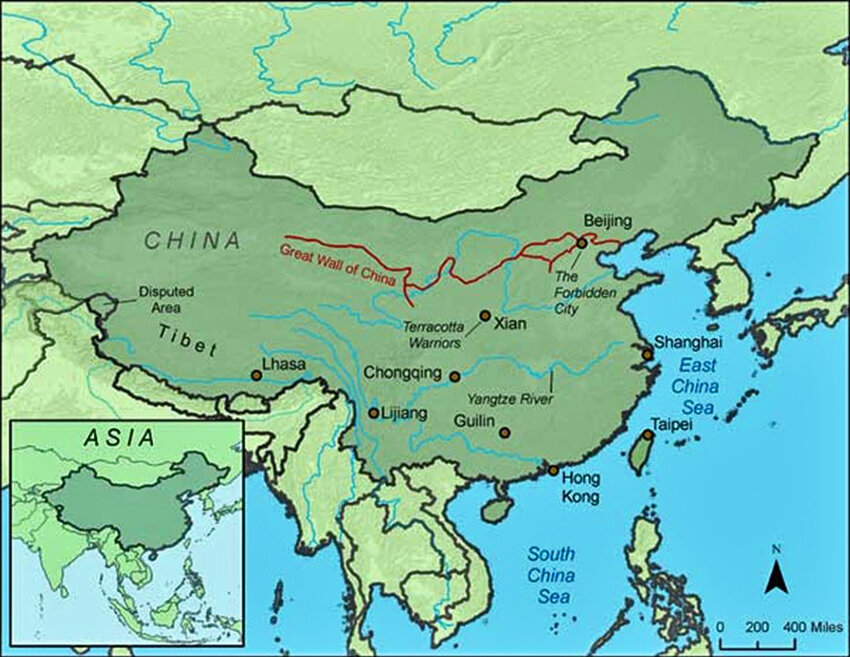 Великая китайская стена на карте китая