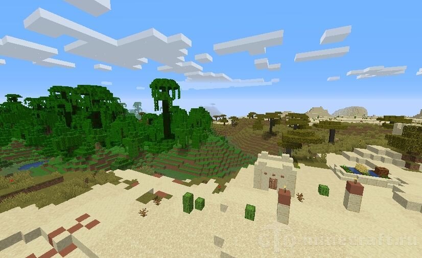 Пустынная деревня рядом с джунглями и саванной