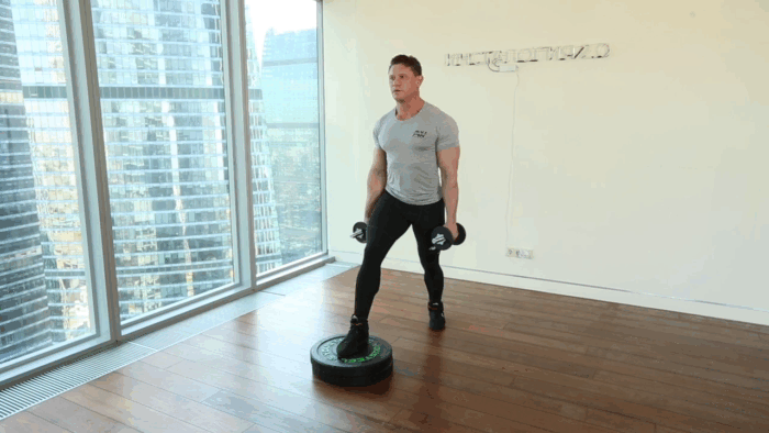 делаем болгарский присед с гантелями. рискуем испортить паркет 