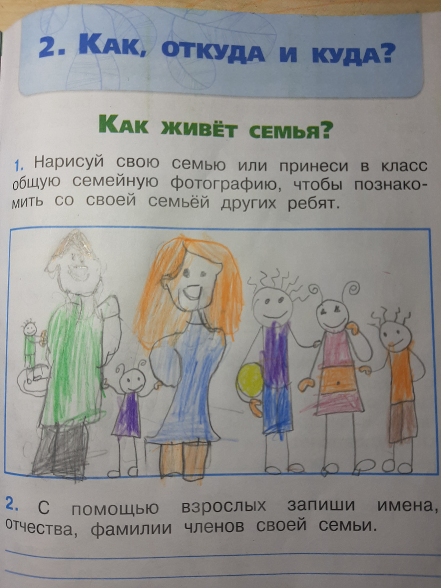 Окружающий мир. Моя семья. Угадайте где рисовала мама, а где Сережа.