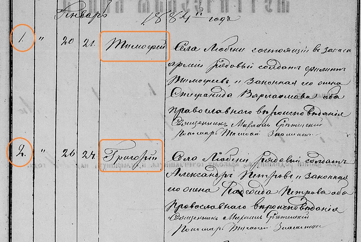 1884 год. Записи о рождении. Консисторская копия.