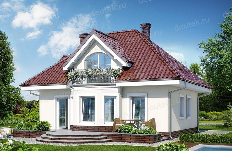 Проект двухэтажного дома 124 м2 с кабинетом, эркером, балконом и террасой - DTS100057 