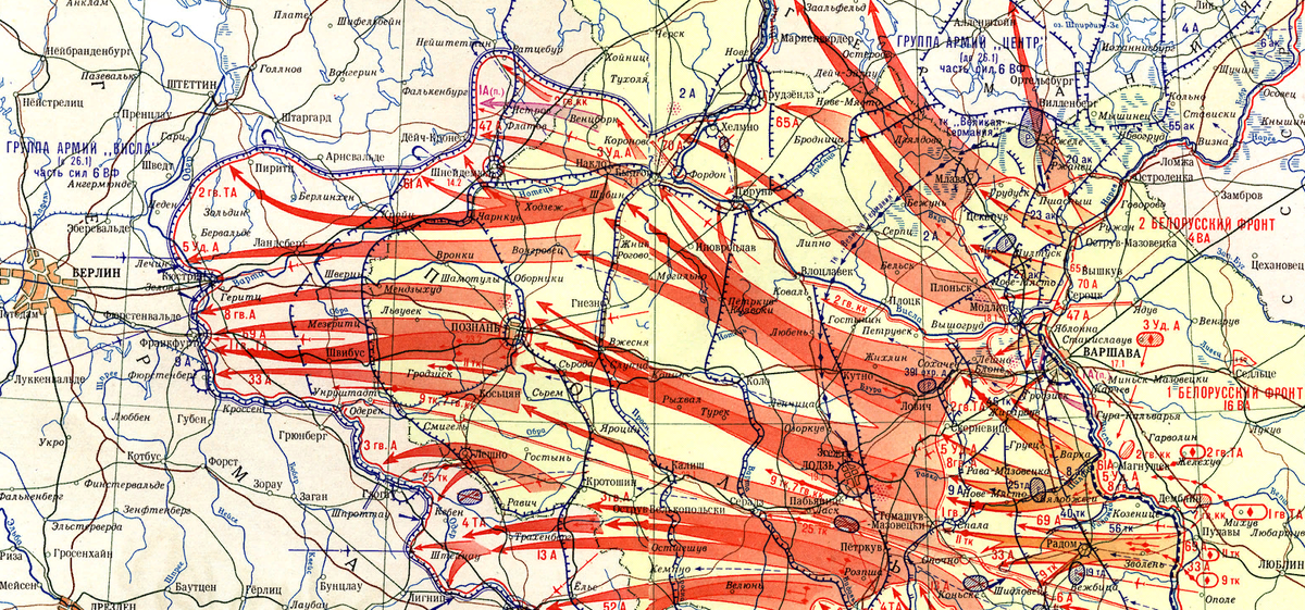 Карта Висло-Одерской операции, на которой видны прорванные рубежи врага, о которых я расскажу ниже.