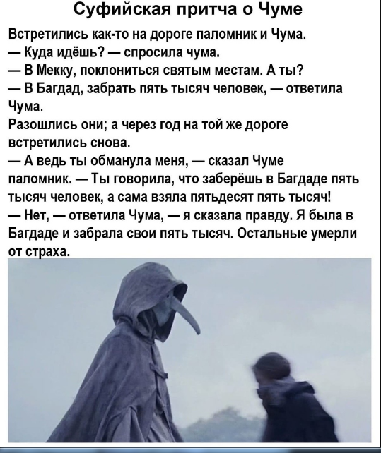 Притча о чуме. Не поддаёмся панике. Источник https://sun9-23.userapi.com/c543109/v543109929/52af3/phCCkcOdUxA.jpg