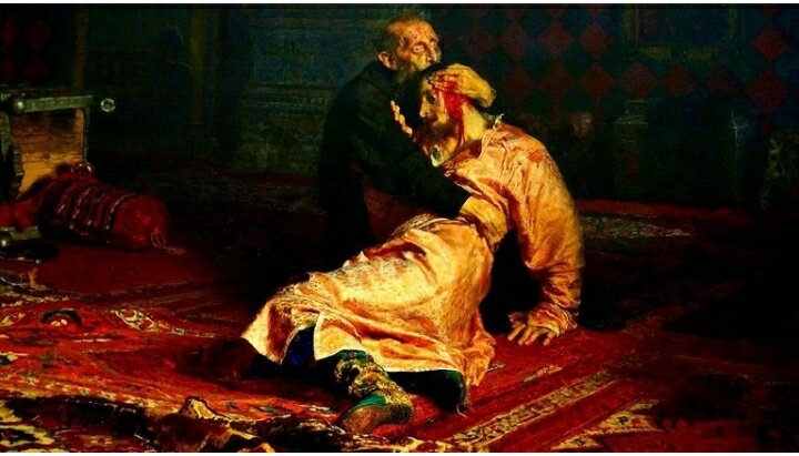 Иван Грозный с сыном своим. Картина написана И. Репиным.