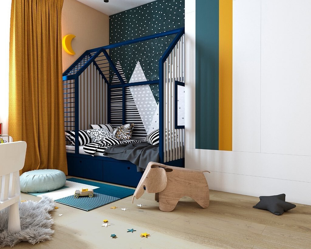 Спальня с обоями с горами и звездами Alltowall