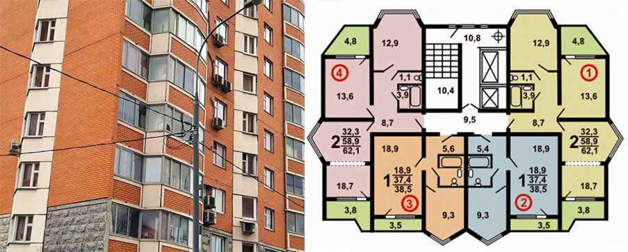 Типовой проект П44К с треугольными эркерами в комнатах и трехгранными в кухнях.На помощь приходит идея с римскими или рулонными шторами. Могут подойти горизонтальные жалюзи. Кажется, это самое правильное. Крутите галерею, кликайте на стрелку ▶️