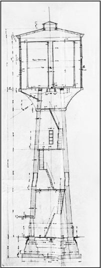 Фрагмент проекта водонапорной башни 1928 года. Пятиэтажное сооружение, где, на самом деле, можно было бы много чего разместить