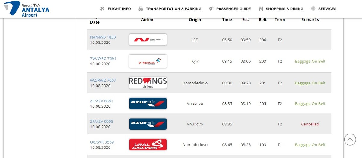скриншот сайта antalya-airport.aero