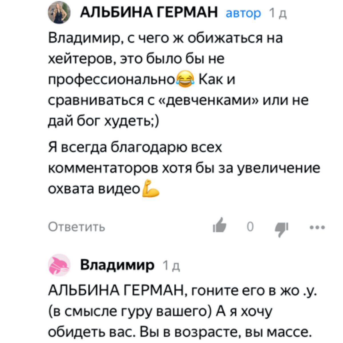 Скрин комментариев под видео «Красивые силовые стойки в йоге»