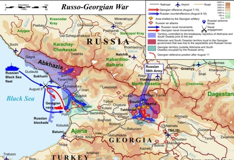 Карта русско-грузинской войны. Изображение: Creative Commons.