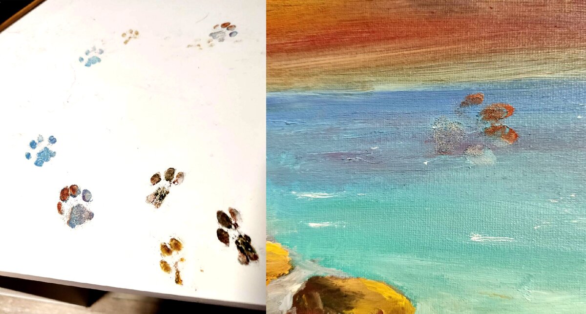 Вот этот сюрприз на столе отлично отмылся мылом. Лапки художницы тоже:)