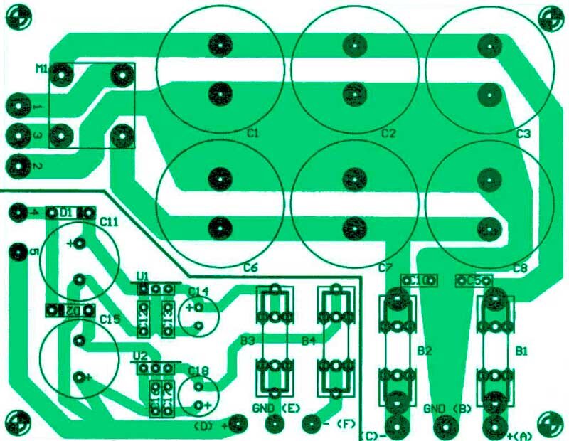 Расположение компонентов на печатной плате блока питания
