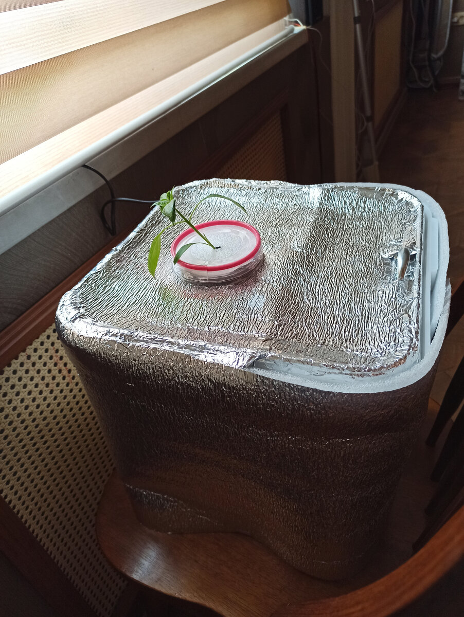 Дополнительно к оклейке контейнера светоотражающей пленкой добавил кожух из вспененного полиэтилена с "фольгированным" слоем. Раствору солнечный свет противопоказан.