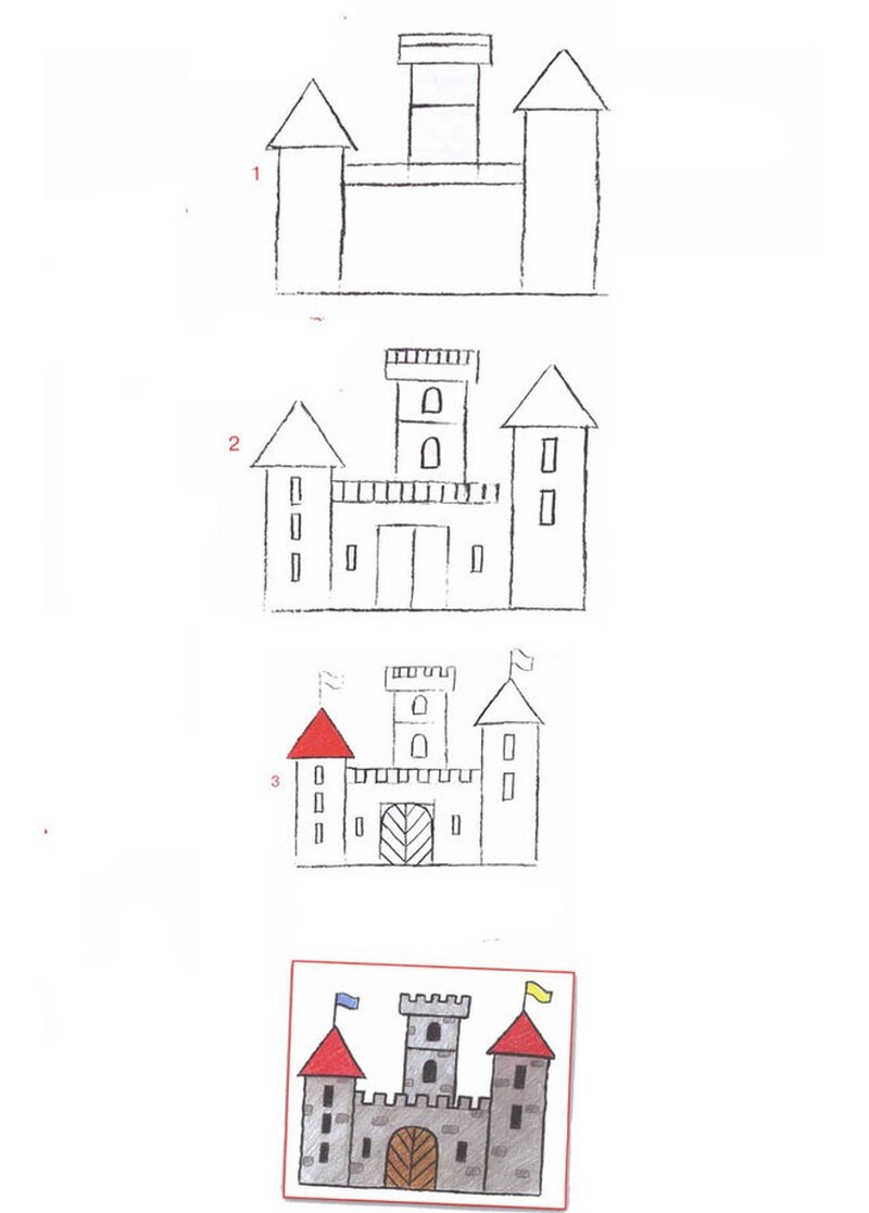 Рисуем замок карандашом поэтапно для детей