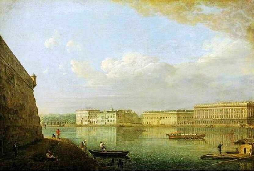 Санкт-Петербург -  красивейший город  Северной Европы. Ф.А. Алексеев. Картина 1794 года "Вид Дворцовой набережной от Петропавловской крепости". 