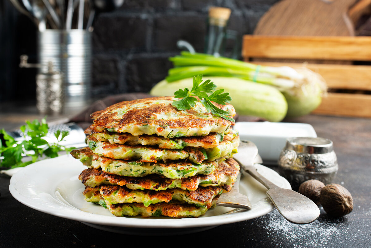 Zucchini Pancakes with Smoked Turkey