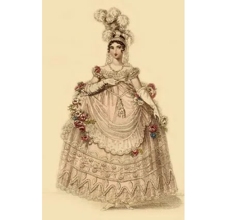 Модная гравюра с придворным нарядом, "La Belle Assamblee", апрель 1817. (сс) Wikimedia Commons