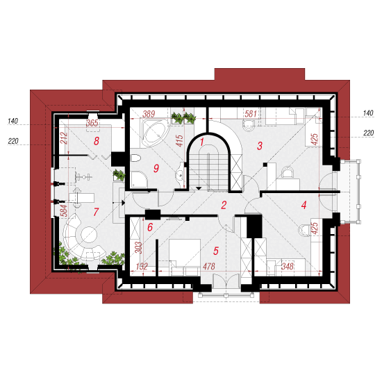 Проект дома 217 м2 с мансардой, гаражом, балконом и террасой - 102-97