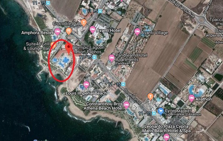 Отель Olympic Lagoon Resort Paphos 5* на карте