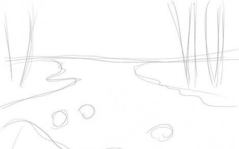 Пруд карандашом: этап 1.