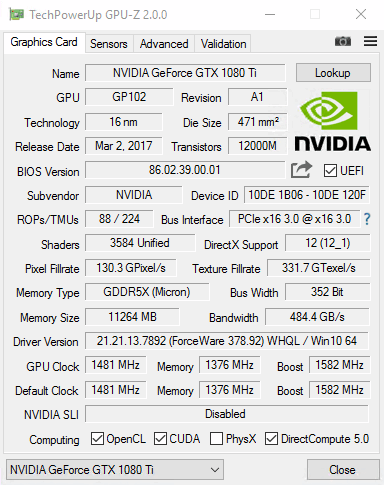 Так выглядит отображение характеристик видеокарты NVIDIA в программе CPU-Z. Некоторые мошенники могут перепрошивать видеокарты и изменять некоторые данные. Будьте бдительны!