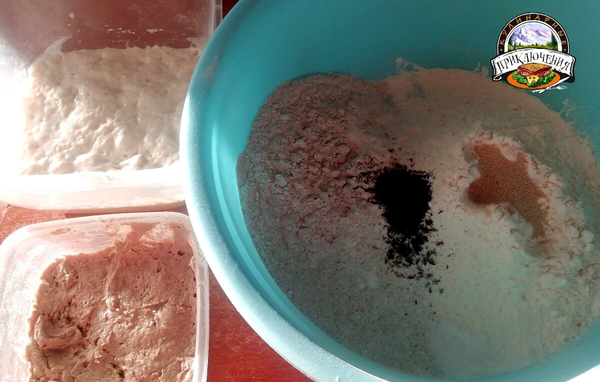 Опара, закваска и сухие ингредиенты теста.