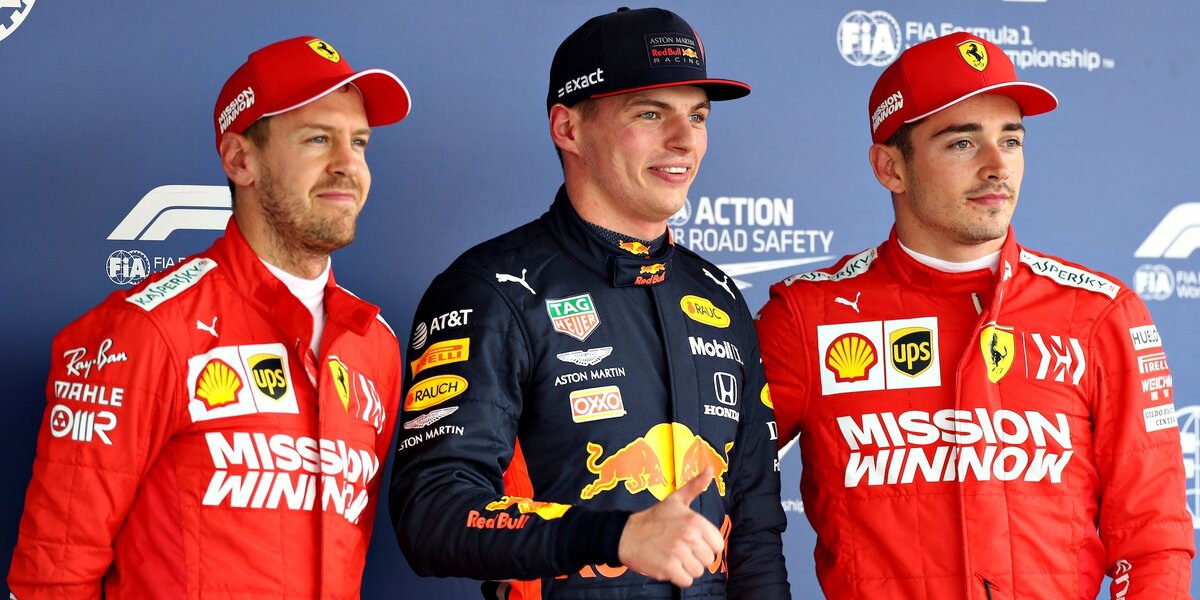 Себастьян Феттель, Макс Ферстаппен и Шарль Леклер на Гран-при Мексики 2019