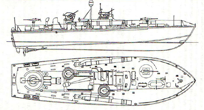 Американский торпедный катер "Элко", схема внешнего вида