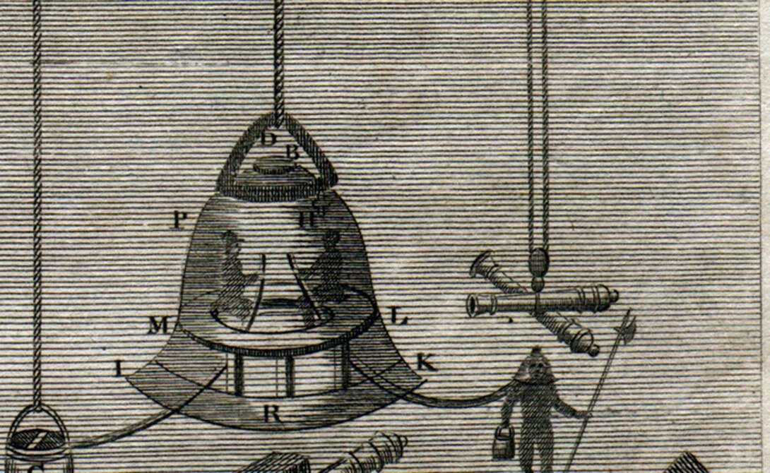 Схема водолазного колокола. Англия, XVIII век.