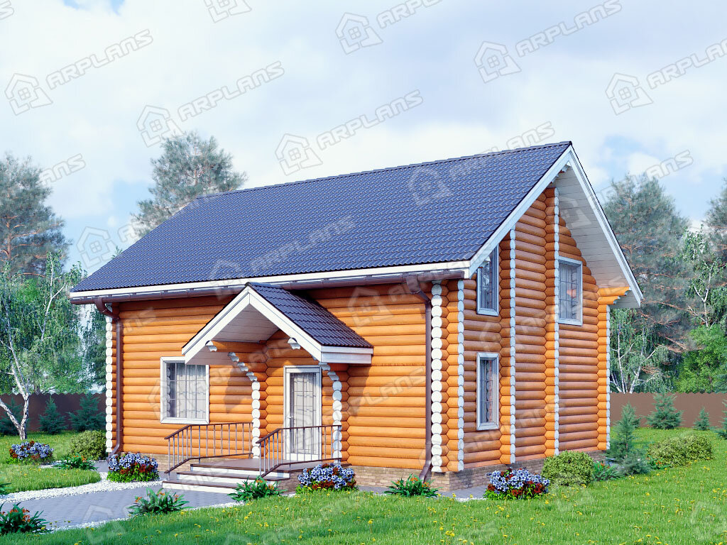 Фото 2 деревянного дома из бревна с мансардой, 3 спальнями и газовой котельной. Общая площадь 130 кв м. Источник arplans.ru Проект ДО-030