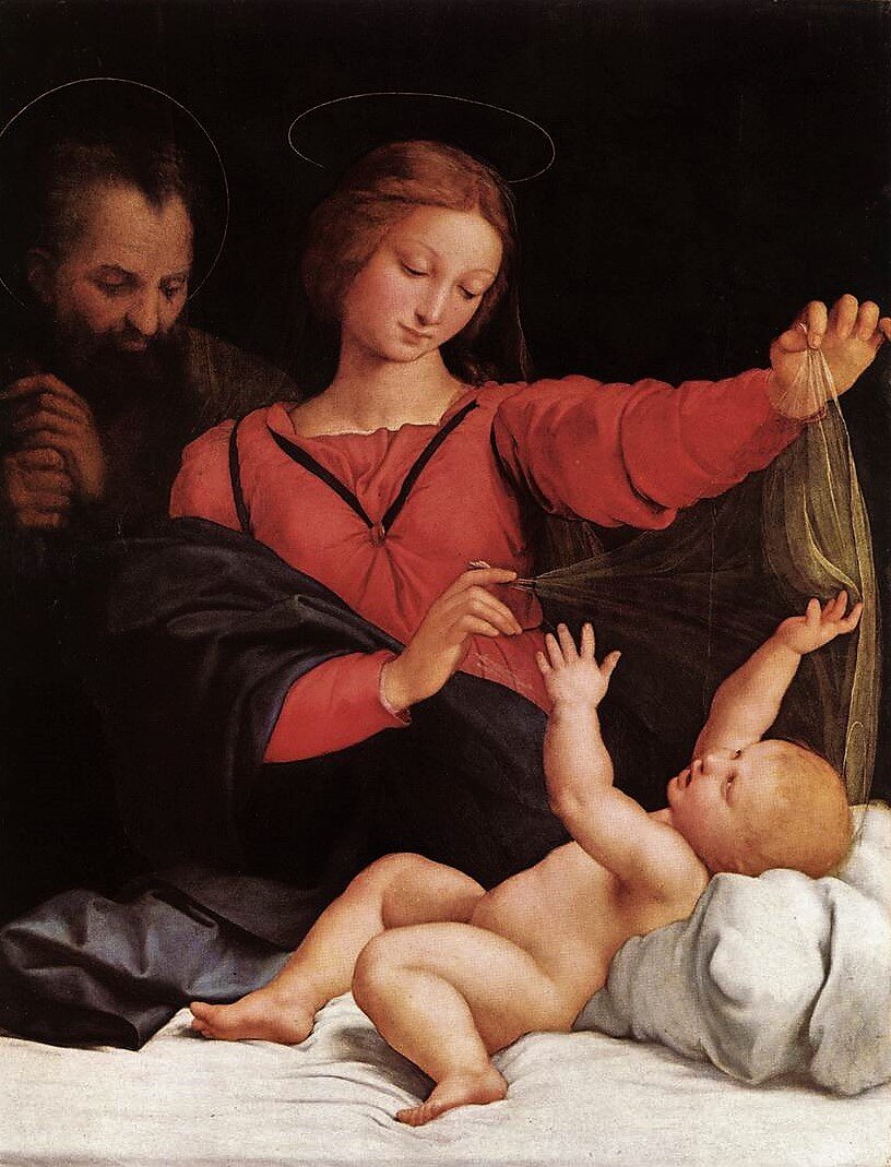 Рафаэль Санти, «Мадонна с вуалью»,	1511—1512, масло, доска, Музей Конде, Шантийи