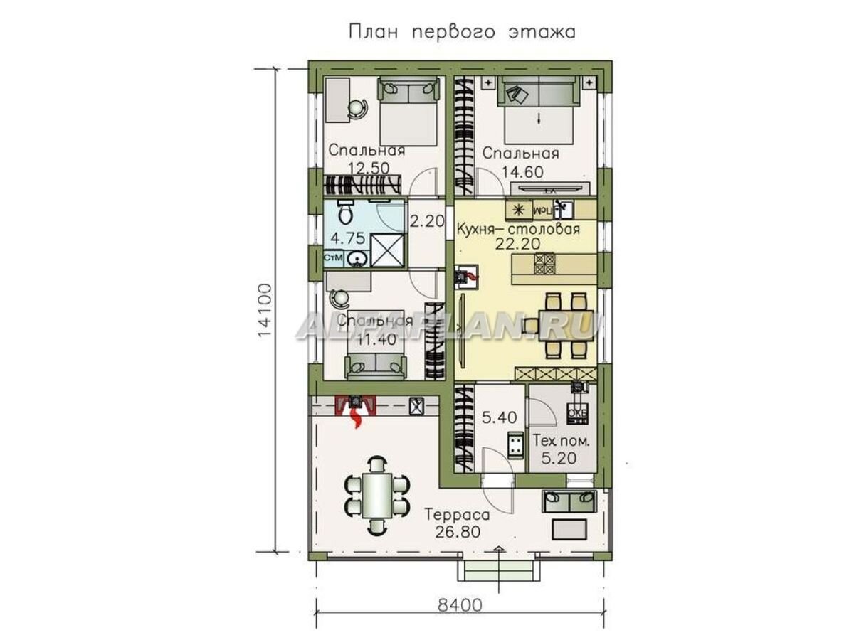 3. Планировка дома по проекту "Мелета" 681М с 3 спальнями
