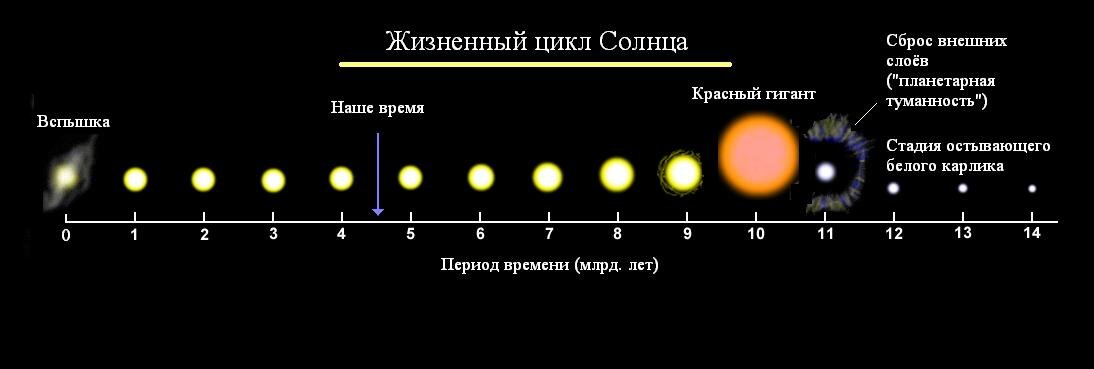 На рисунке 12 показана последовательность различных эволюционных фаз для звезды небольшой массы