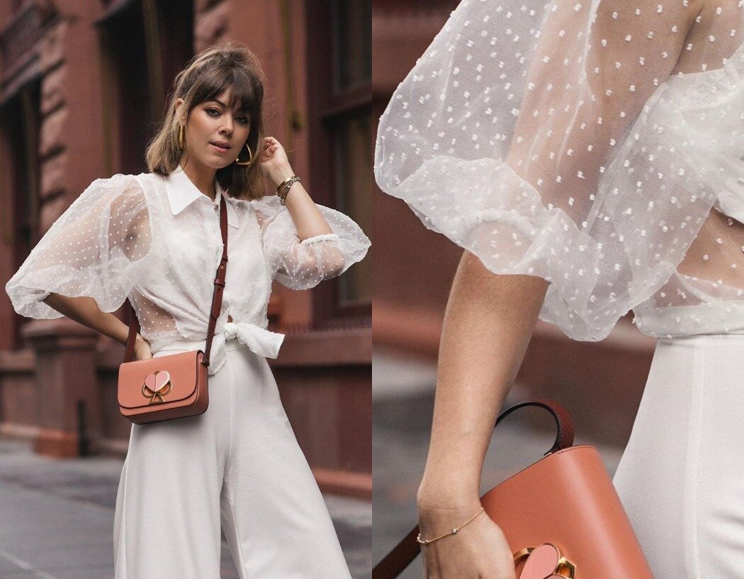 Прозрачная блузка с пышными рукавами и отложным воротником