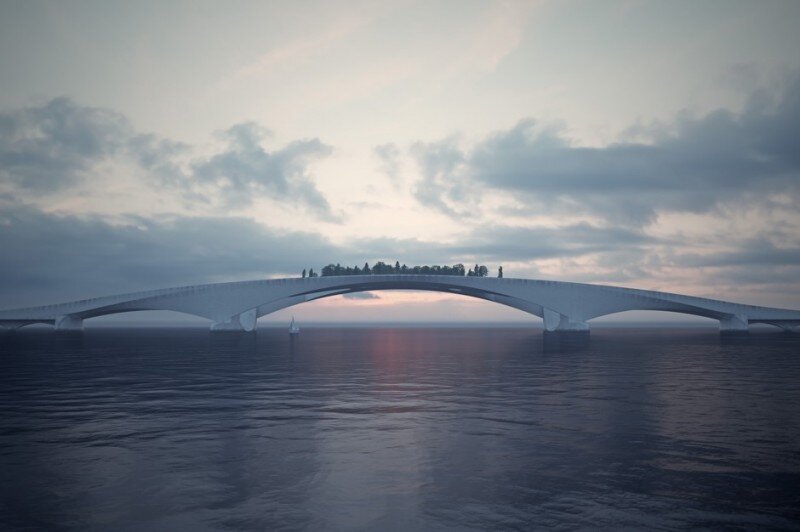 Frank Lloyd Wright. Butterfly Wing Bridge. Проект 1953 года для Сан-Франциско. Визуализация by David Romero