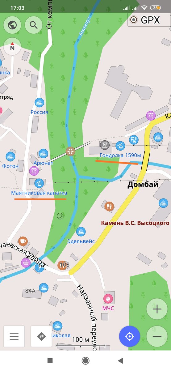 Расположение маятниковой канатки