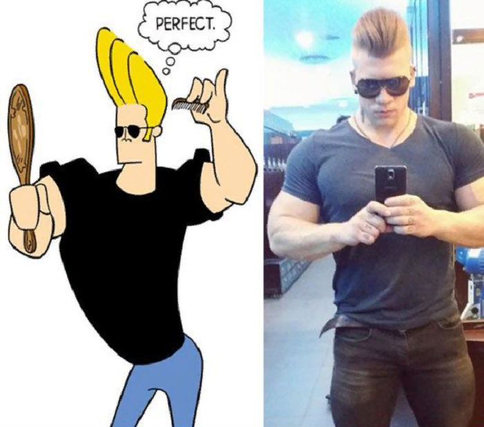 Johnny real. Johnny Bravo. Джонни Браво прическа. Мультик Джонни Браво.