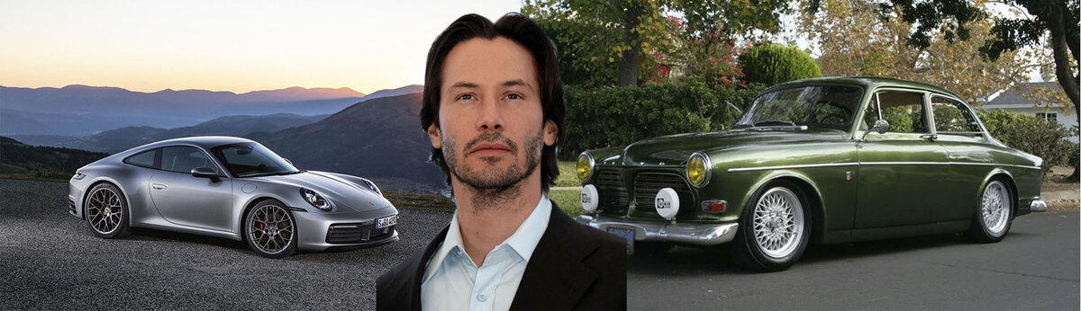 Машины Киану Ривза. Слева - Porsche 911, справа - Volvo 122.