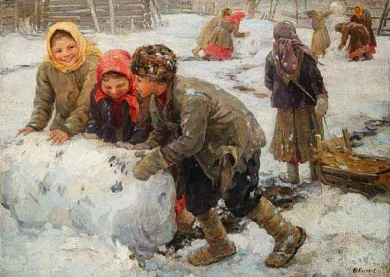 Лепка снеговика.1910