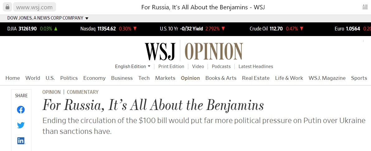 Статья The Wall Street Journal, Маркос Куналакис, 9 мая 2022