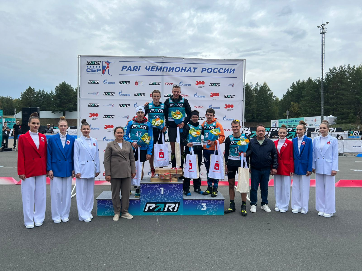 Призеры чемпионата России в спринте. Фото: Союз биатлонистов России