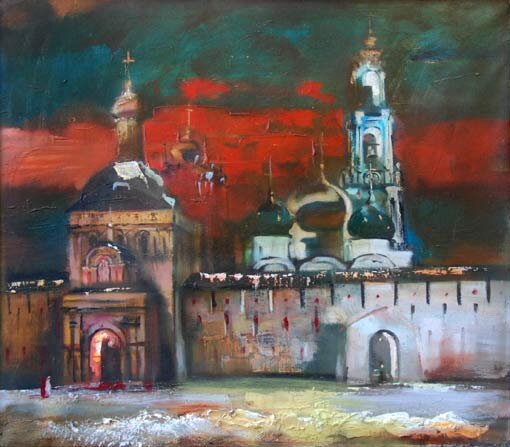 Картина Анатолия Власова "Красногорская площадь. У Святых Враст"