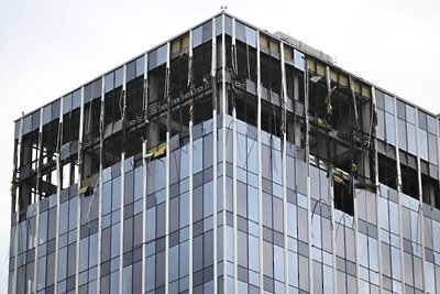    Здание бизнес-центра на проспекте Лихачева в Москве, поврежденное беспилотником. ©Павел Бедняков РИА Новости