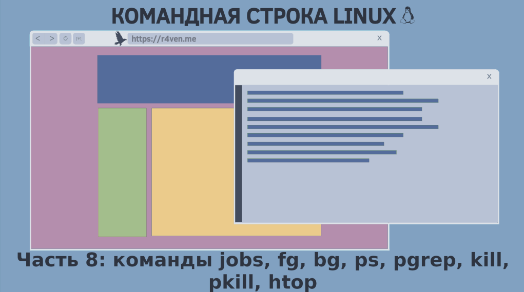 Командная строка Linux, процессы: команды jobs, fg, bg, ps, pgrep, kill, pkill, htop