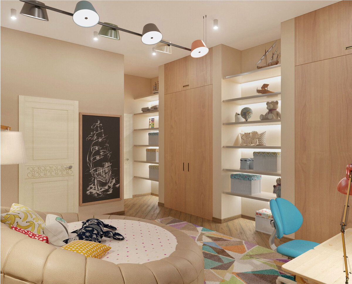 Визуализация детской комнаты. Выполнена в 3DsMax от моделирования до финальной картинки, постобработка сделана во Fusion.